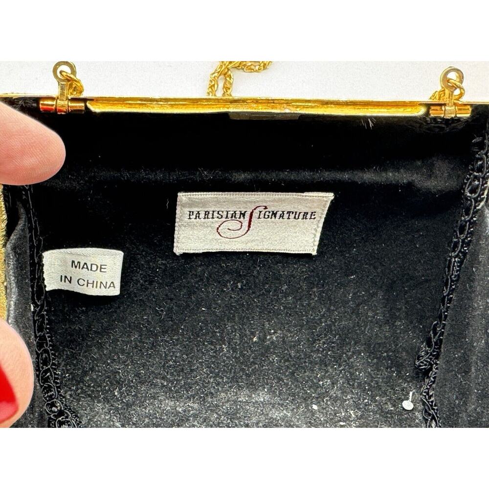 Evening Gold Leather Faux Leather Structured Rhinestone Shoulder Bag Chain Small - Picture 9 of 10